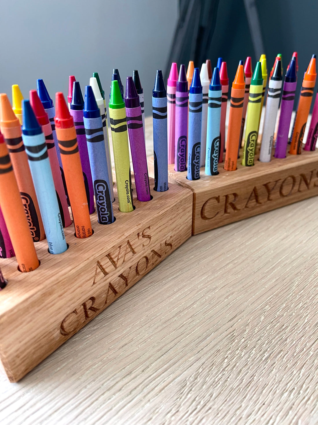 Discover the Perfect Blend of Craftsmanship and Creativity with Our Personalised Oak Crayon Holder