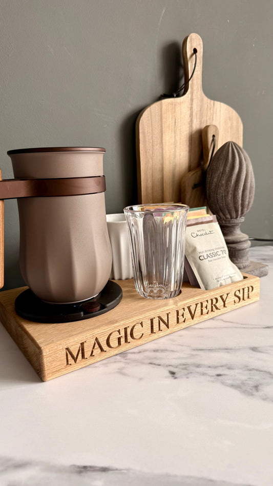 Transform Your Hot Chocolate Ritual with the Velvetiser and Handmade Oak Storage Board