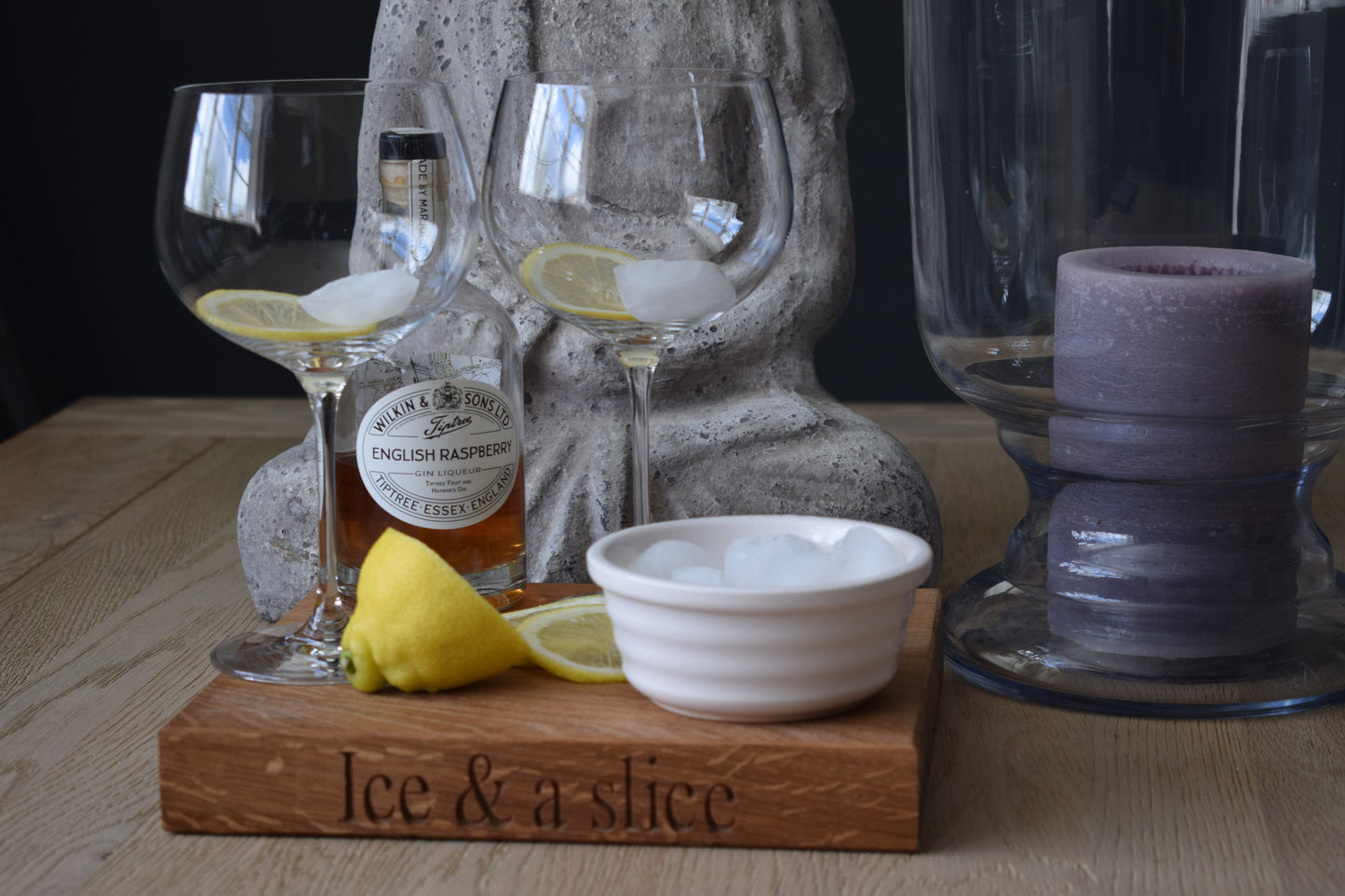 Personalised oak Gin and tonic board With G & T Written