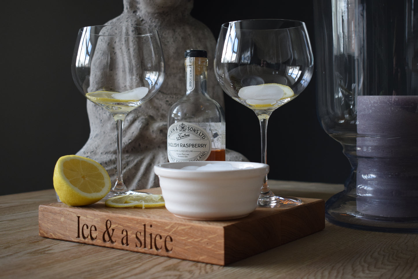 Personalised oak Gin and tonic board Showing how to enjoy