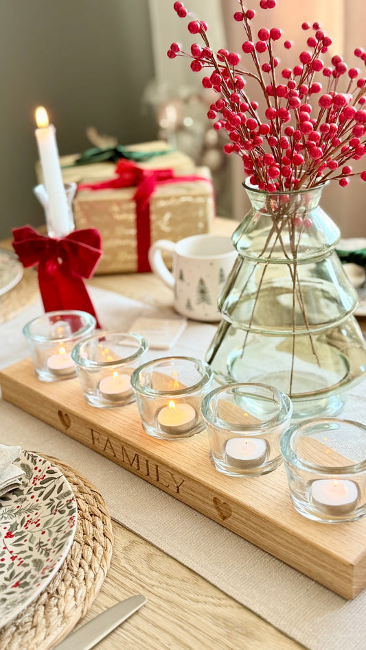 Solid Oak Candle Holder – 3, 5 or 7 Glass Tealight Holder