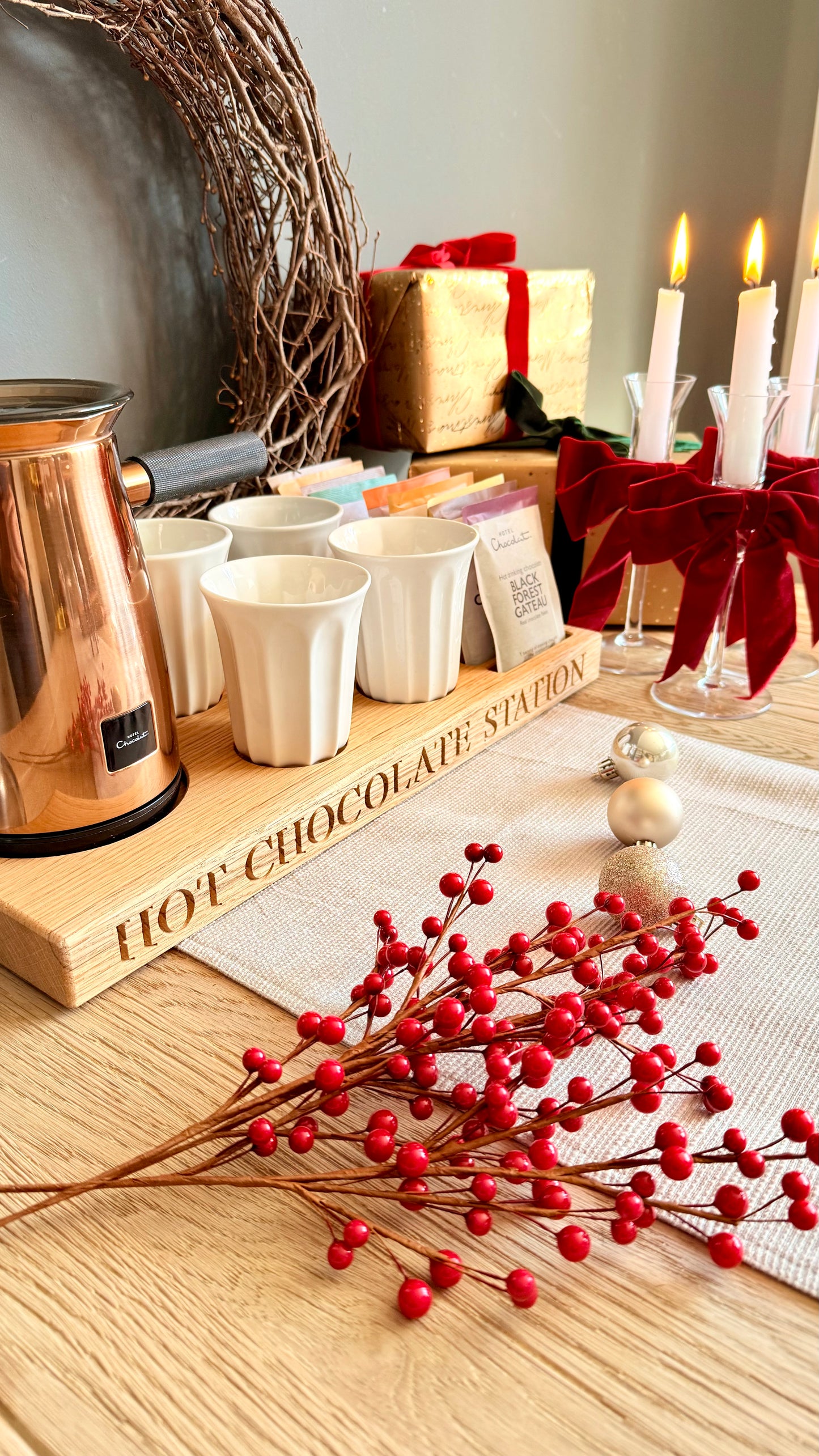 Handcrafted Solid Oak Hot Chocolate Station Storage Tray