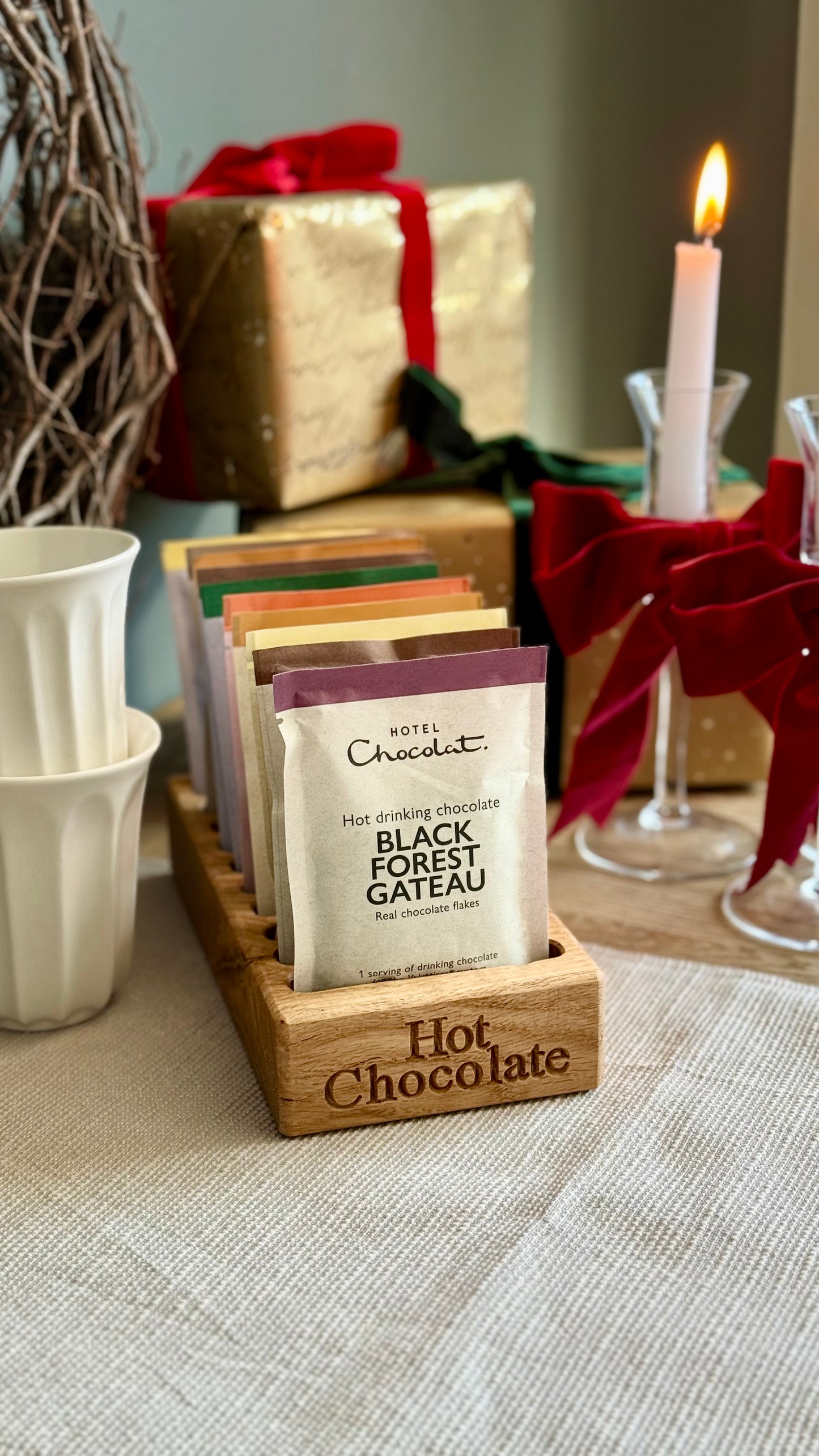 Oak Velvetiser Hot Chocolate Sachet Holder Small Holds 10 Sachets