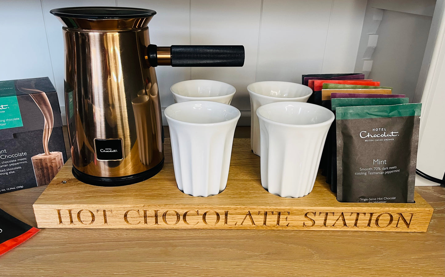 Handcrafted Solid Oak Hot Chocolate Station Storage Tray