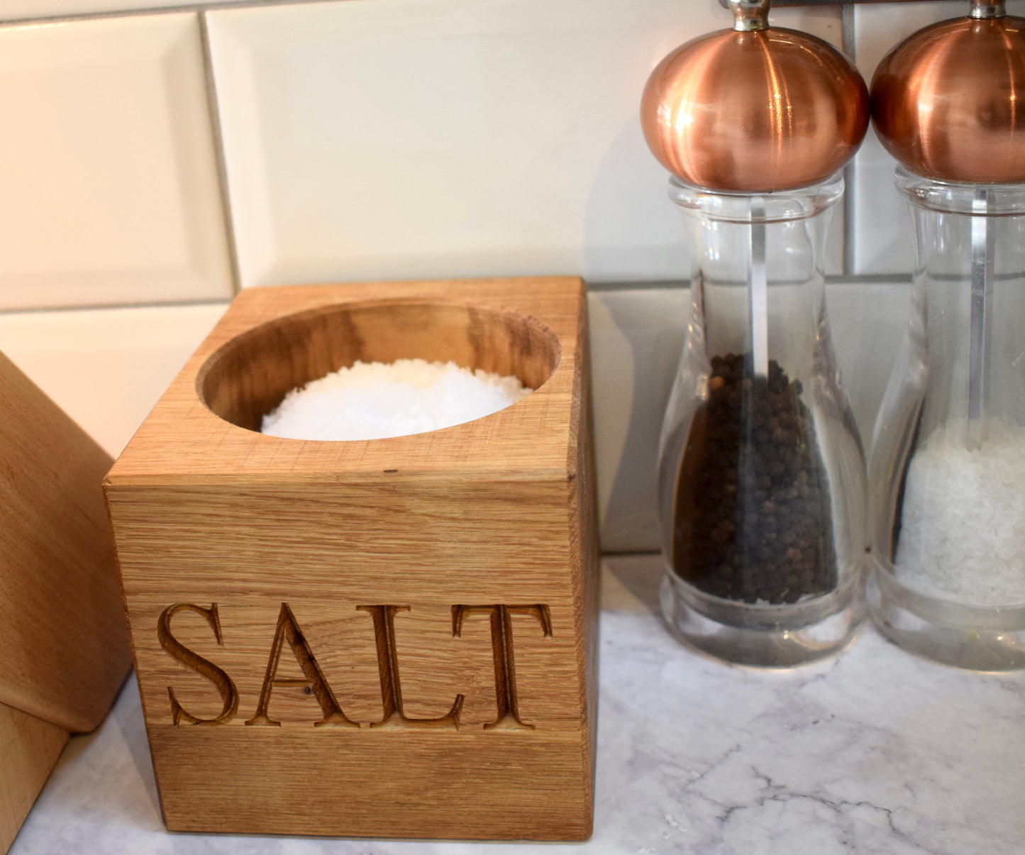 Personalised oak large salt pig kitchen storage