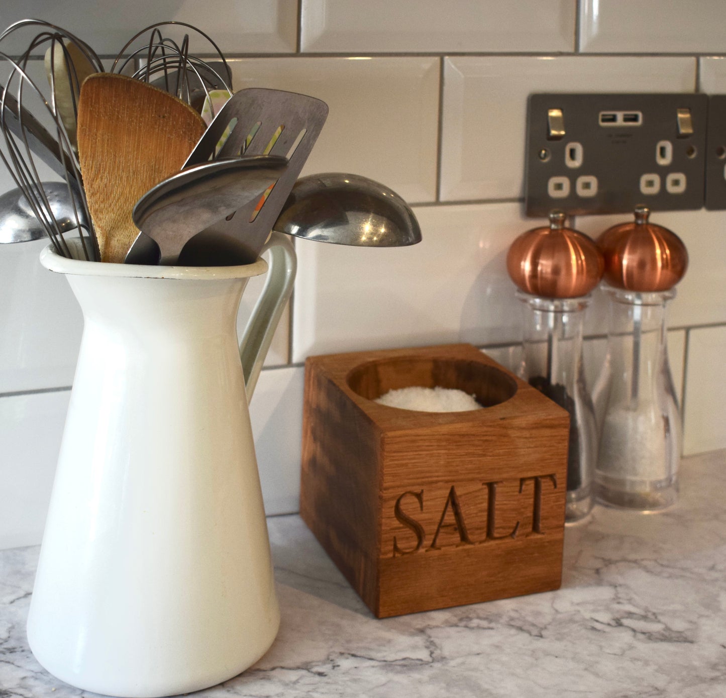 Personalised oak large salt pig