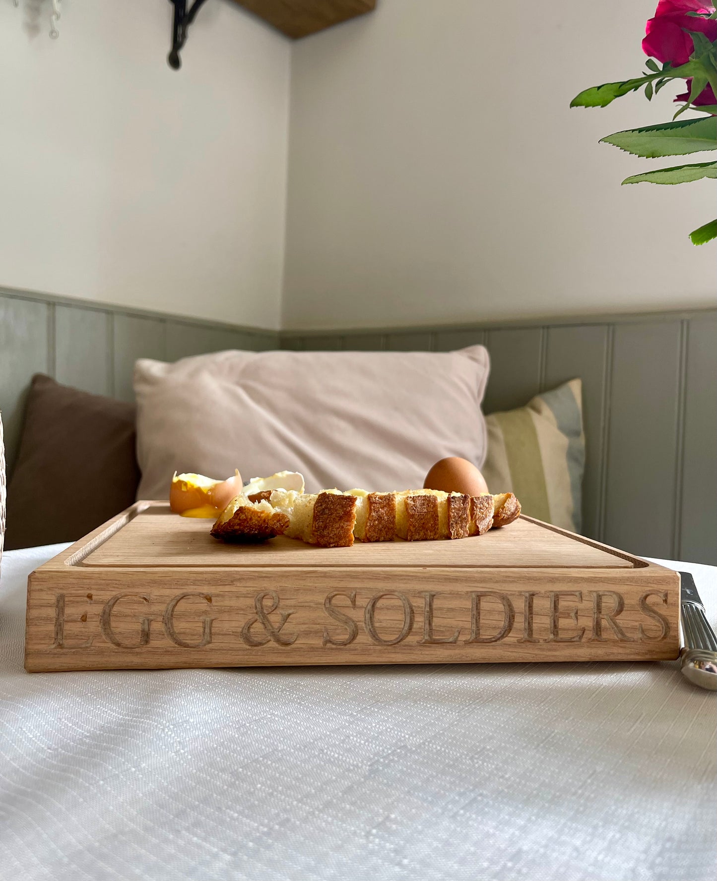 Handmade Personalised Oak Egg and Soldier Board