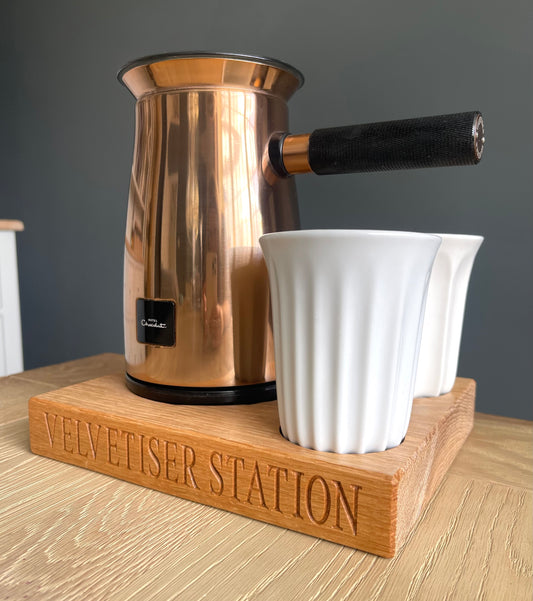 Personalised oak hot chocolate station handmade in Britain