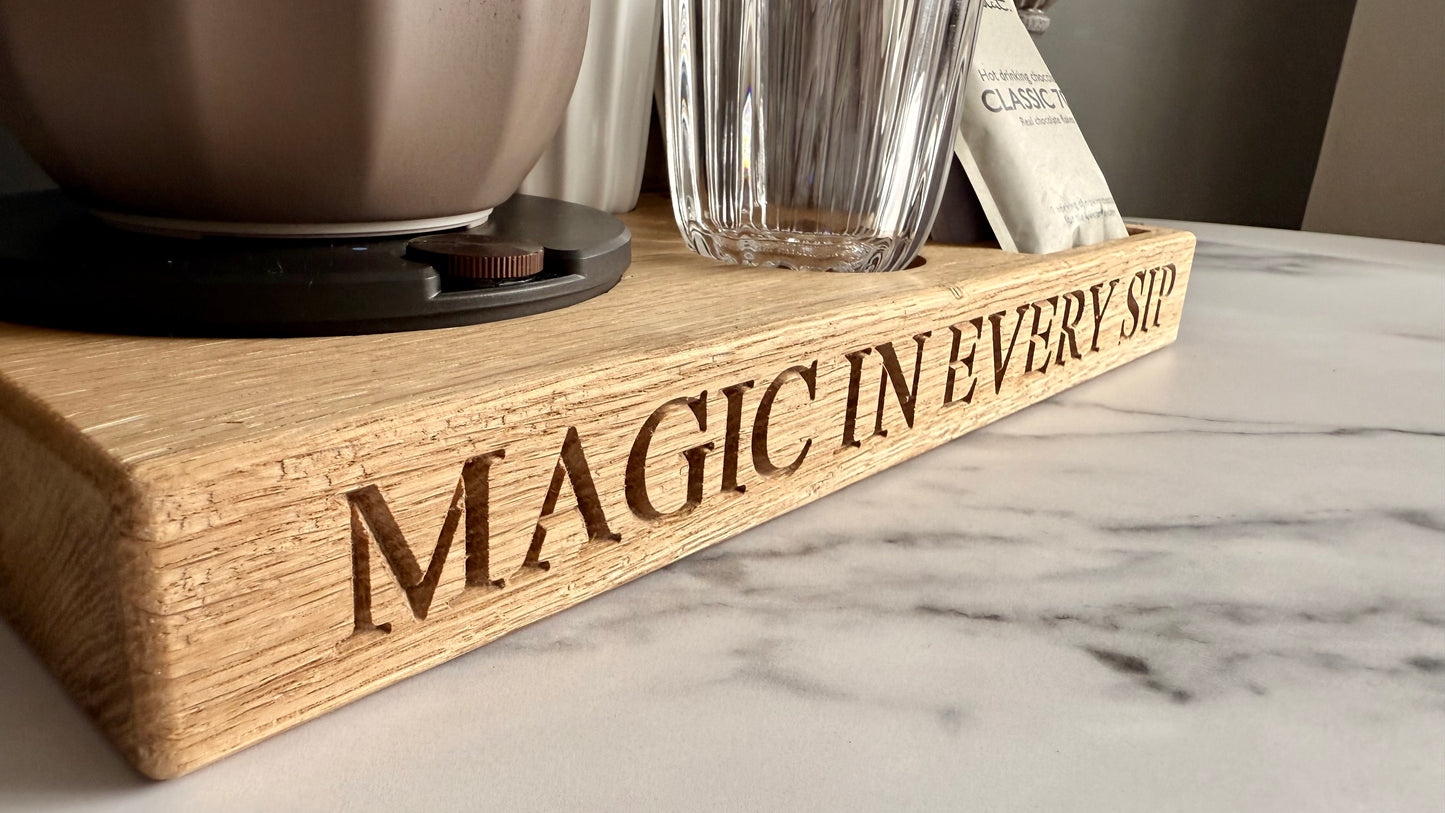 Luxury Handcrafted Oak Tray – Personalised Velvetiser Holder for Hot & Cold Chocolate