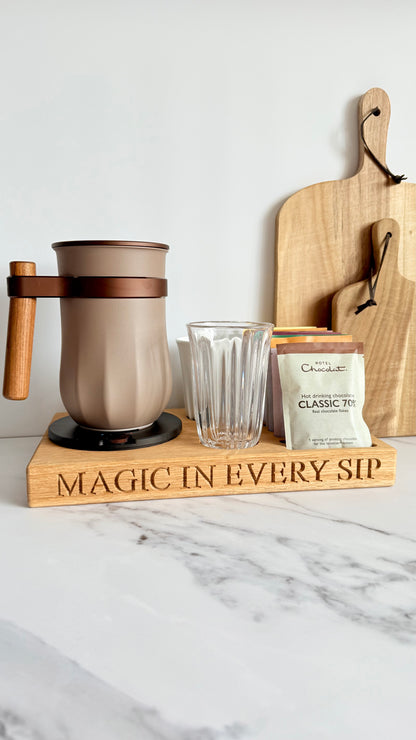 Luxury Handcrafted Oak Tray – Personalised Velvetiser Holder for Hot & Cold Chocolate