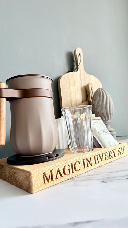 Luxury Handcrafted Oak Tray – Personalised Velvetiser Holder for Hot & Cold Chocolate