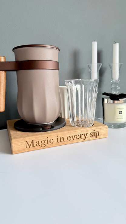 Luxury Handcrafted Oak Tray – Personalised Velvetiser Holder for Hot & Cold Chocolate