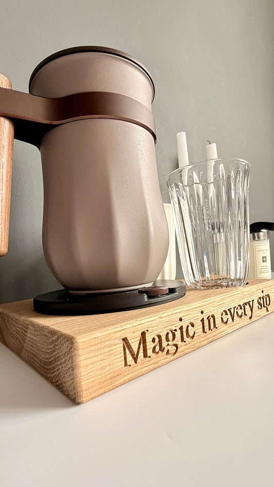 Personalised Hot & Cold Velvetiser stand displayed on a kitchen worktop