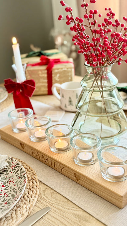 Solid Oak Candle Holder – 3, 5 or 7 Glass Tealight Holder