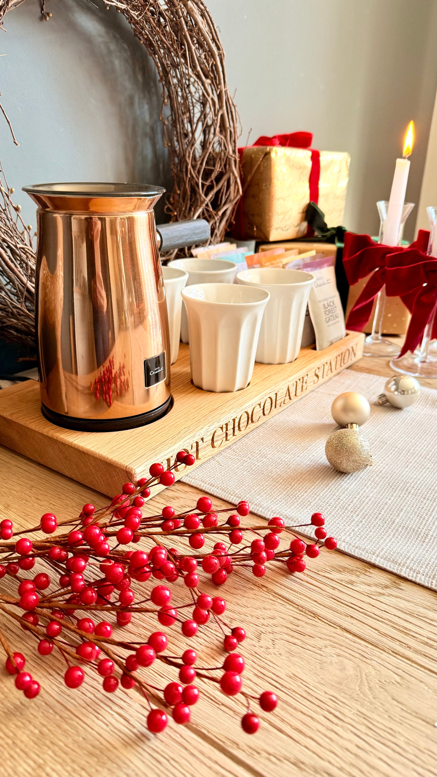 Handcrafted Solid Oak Hot Chocolate Station Storage Tray