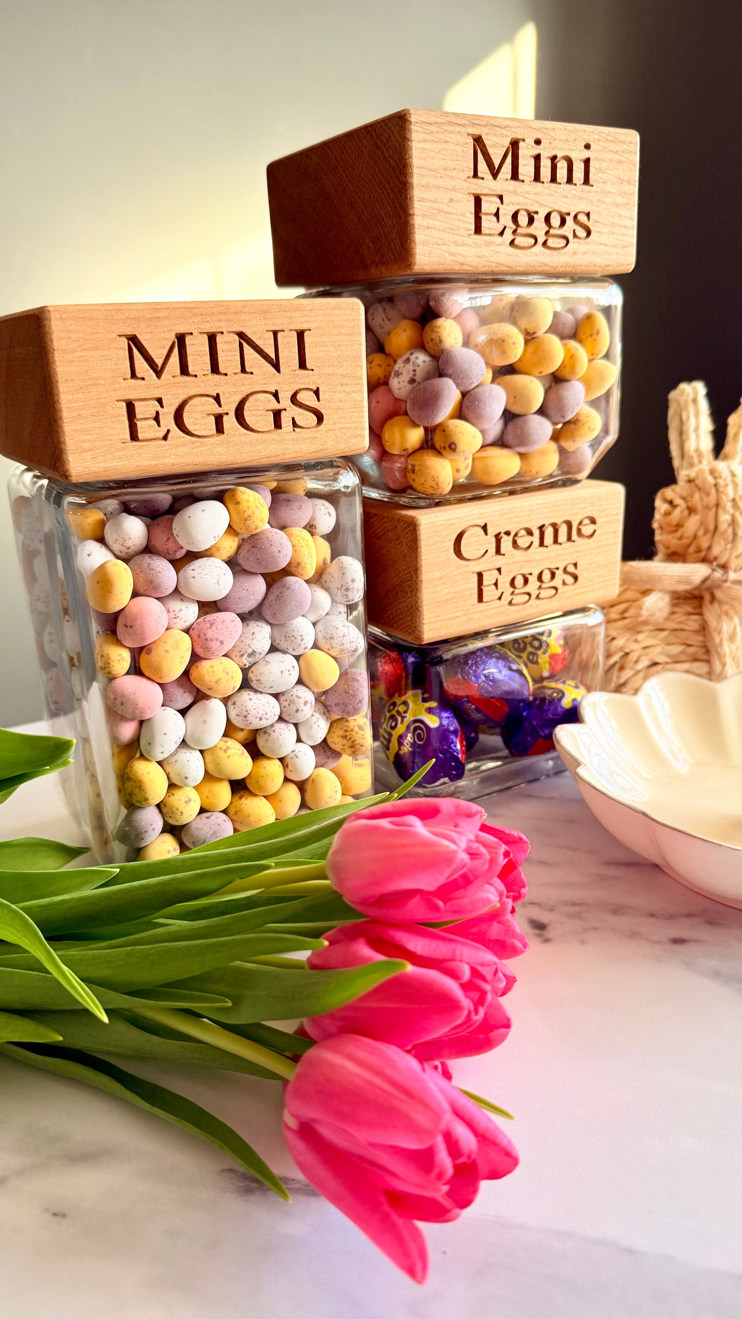 Personalised Mini Egg & Crème Egg Jar – Solid Oak Lid