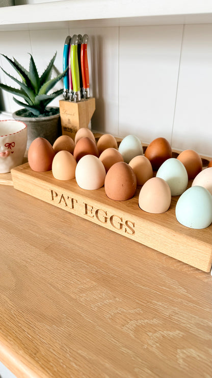 solid oak egg organiser close up