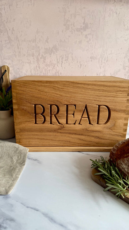 Handmade Solid Oak Bread Bin with Chopping Board
