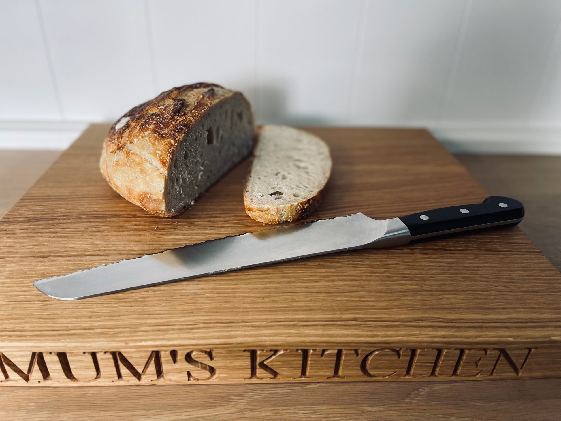 Personalised large oak chopping board Close up