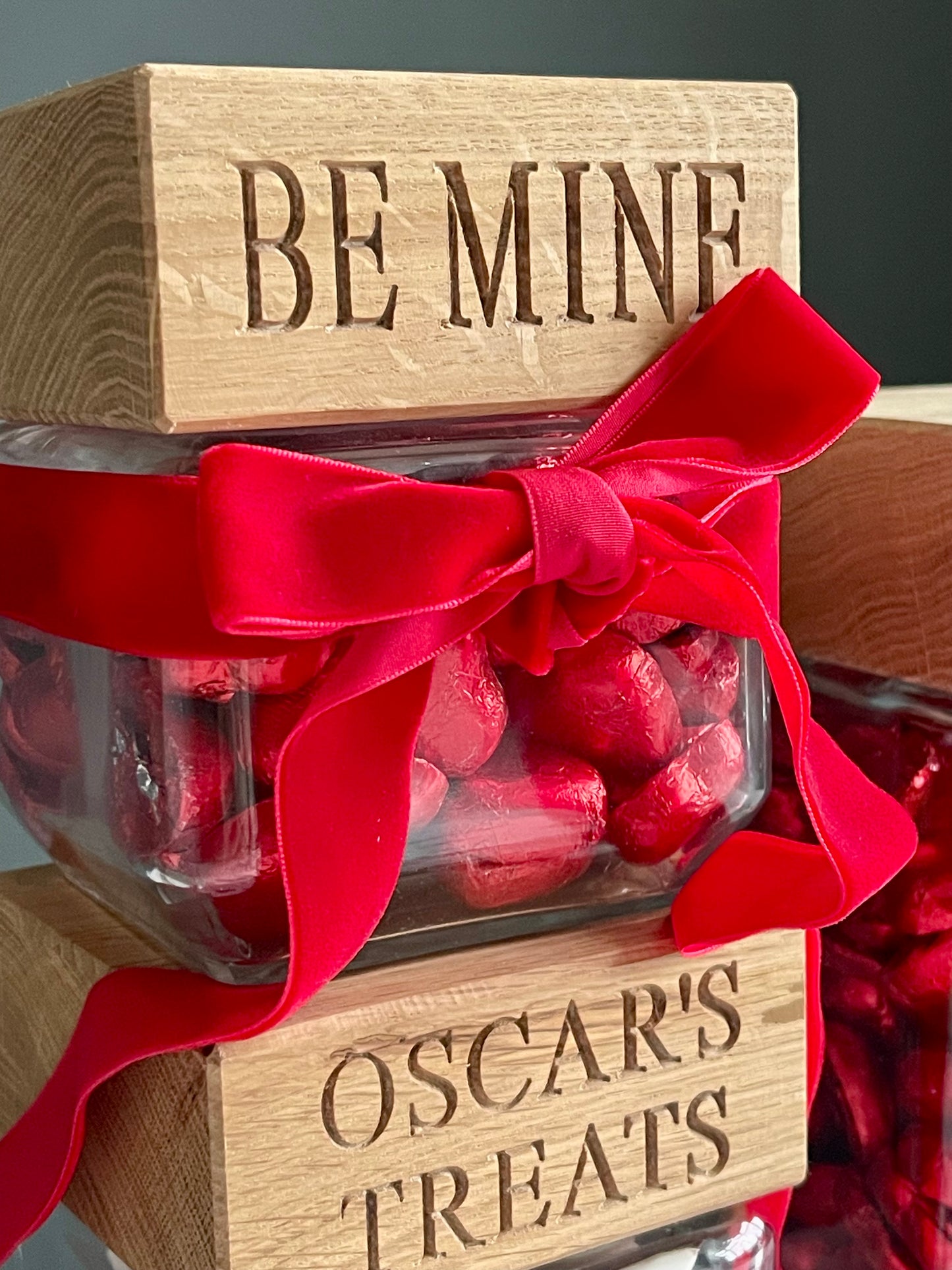 Personalised Oak & Glass Valentine’s Day Jars