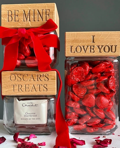 Personalised Oak & Glass Valentine’s Day Jars